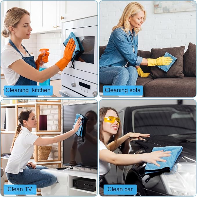 Tallew 60 Pcs Light Blue Microfiber Towels: 16"x16" Microfiber Drying Towels Bulk Micro Fiber Car Cleaning Cloth for Cars Drying Washing Polishing Cleaning Household Supplies