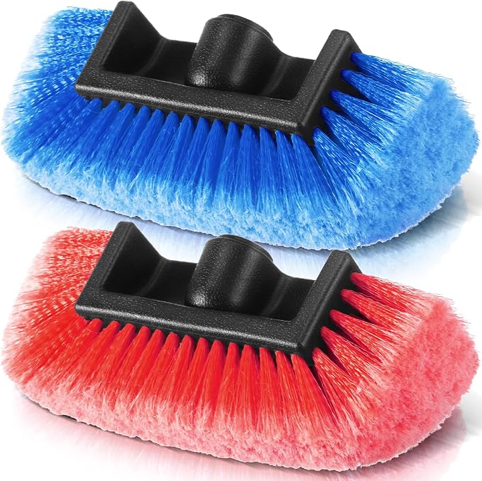 Vesici Car Wash Brush Head with Soft Detailing Bristle Flow Thru Car Cleaning Brush Exterior Car Wash Equipment for Auto Truck RV Boat Camper Washing, 10 Inch(Red, Blue,2 Pcs)