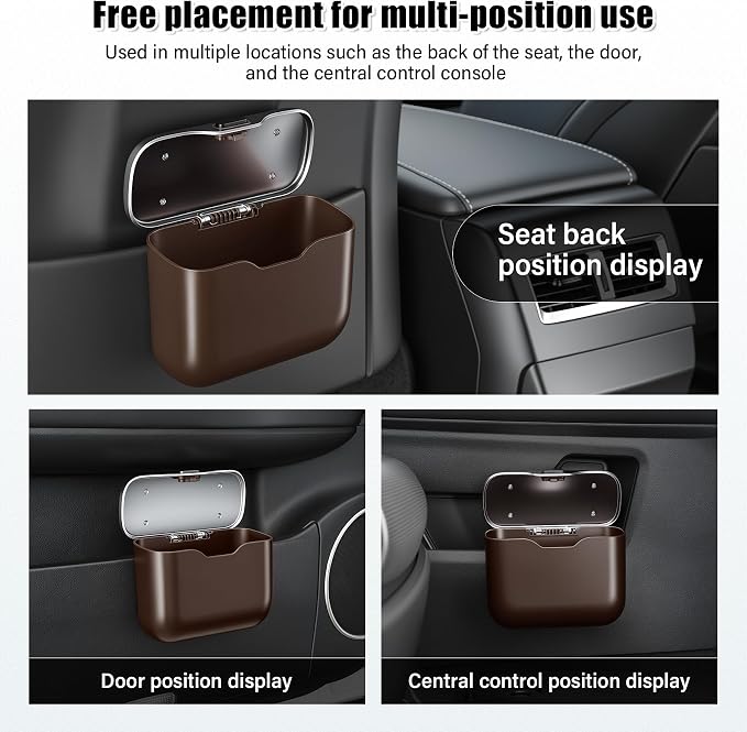 UYYE Car Trash Can, Car Garbage Bin with Lid & Handle - Leak-Proof Mini Trash Can for Car, Truck, SUV - Essential Car Accessories for Organization (Brown)