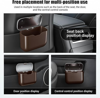 UYYE Car Trash Can, Car Garbage Bin with Lid & Handle - Leak-Proof Mini Trash Can for Car, Truck, SUV - Essential Car Accessories for Organization (Brown)