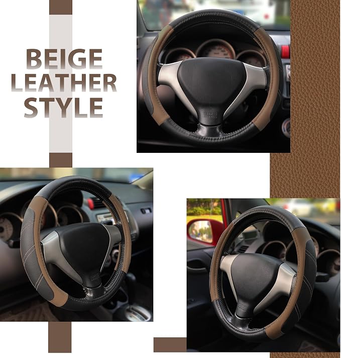 Elantrip Leather Steering Wheel Cover 15 1/2-16 inch Universal Padded Soft Grip Breathable for Car Truck SUV Jeep Anti Slip Brown