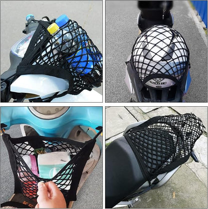 2PCS Motorcycle Bungee Cargo Net 10.3"X15.4" High Elastic Double Layer Thicken Helmet Net Luggage Rack with Adjustable Hooks for Bike Motorcycle Accessories