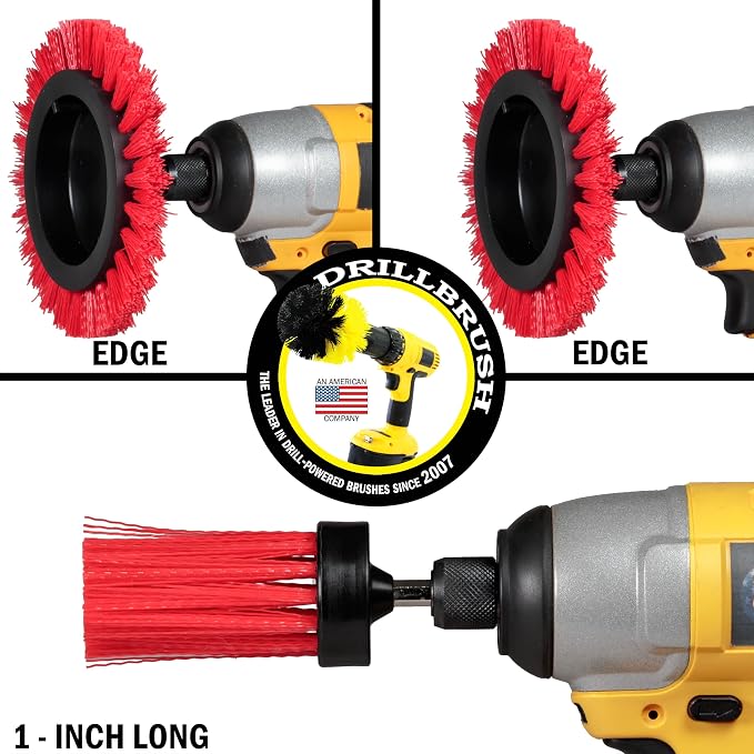 Drillbrush Hard Bristle Cleaning Brush for Crevices and Gaps - Drill Brush Attachments for Cleaning Brick and Cement - Brick Fireplace Cleaner Brushes - Cemetery Headstone Cleaner Kit for Graves
