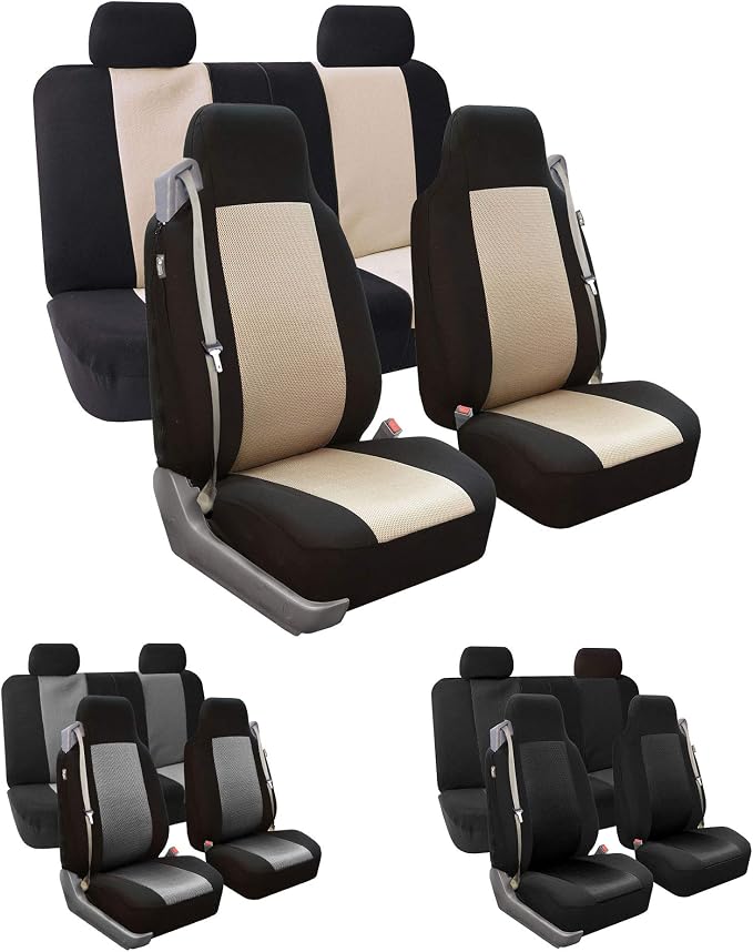 FH Group All Purpose Flat Cloth Car Seat Covers - Universal Fit, Full Set Seat Covers, Washable, Fit Most Car, Truck, SUV, Van - Black