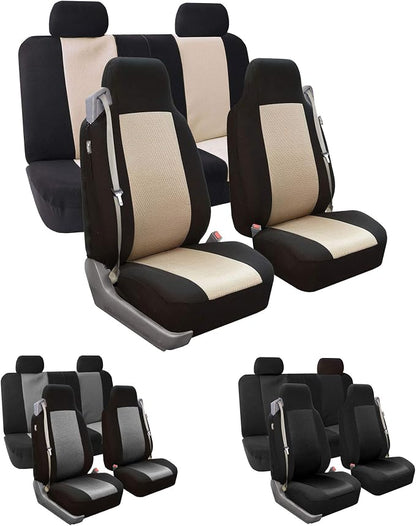 FH Group All Purpose Flat Cloth Car Seat Covers - Universal Fit, Full Set Seat Covers, Washable, Fit Most Car, Truck, SUV, Van - Black