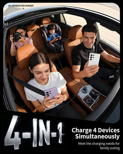 2 Pack USB C Car Charger, 90W 4-Port Cigarette Lighter USB Charger Multiport Type C Super Fast Car Phone Adapter Accessories for iPhone 17 16 15 14 13 12 Pro Max, iPad, Galaxy S26 S25 S24, Android