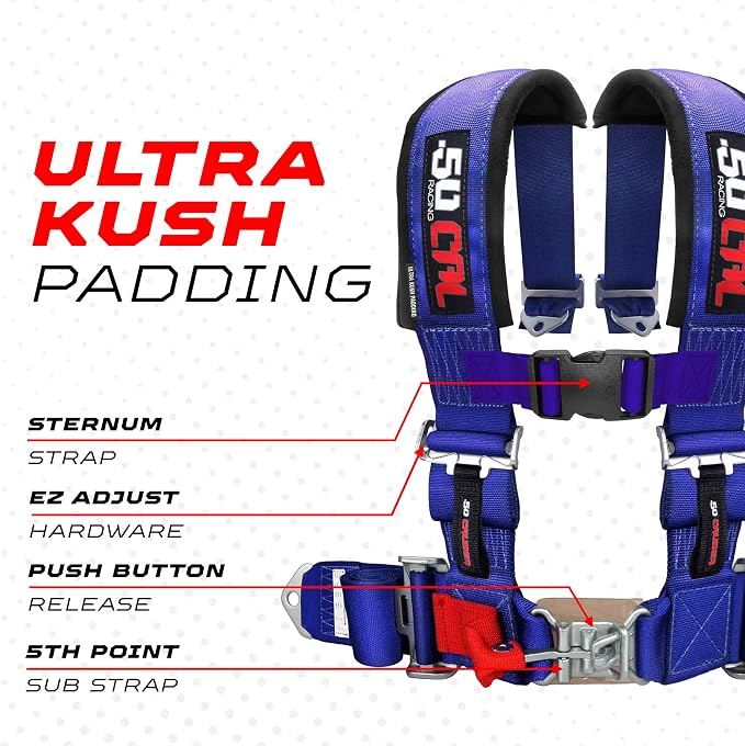 1pc Blue 4 Point Harness for Bucket Seat, Latch Release, 9 Color Options, Racing Harness, Race Car, Off Road, UTV, RZR [6008A6]