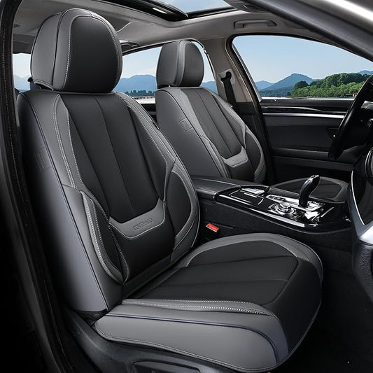 Coverado Seat Covers, Car Seat Covers Full Set, Leather Seat Covers for Cars, Car Seat Protector, Gray Car Seat Covers Front Seats and Back Seats Universal Fit for Most Cars Black