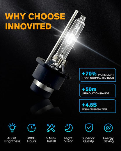 Innovited D4S HID Xenon Headlight Bulbs 6000K Cool White High Low Beam 66440 42402 42402WX,etc Replacement Bulb - Pack of 2