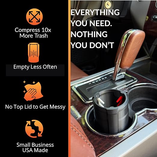 Trash Trapper Car Trash Can Cup Holder | Mini Car Trash Can | Fits in Most Doors | 5.1" x 2.9" | Traps More & Empties Less, Patent-Pending Compaction, 250th Anniversary Edition, Black/Red-White-Blue