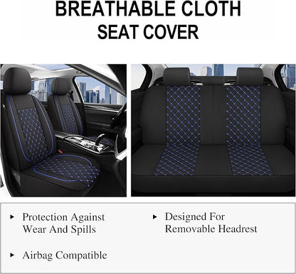 YGL Breathble Car Seat Covers Full Set, Washable Seat Covers for Cars, Premium Cloth Car Seat Protectors, Interior Covers for Cars, Sedan Van Truck SUV(Black/Blue)