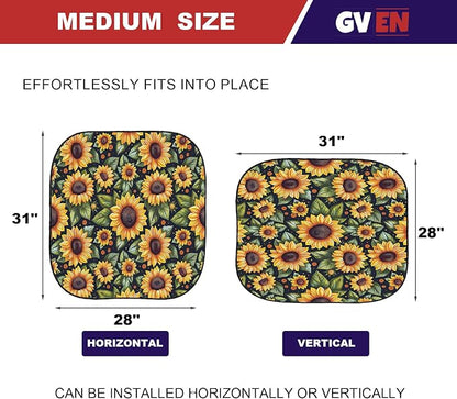 Gven Windshield Sun Shade 2pcs with Bonus Car Sunshade for Front Window Shades 2025 Technology Reflect UV and Heat Sun Visor Automotive Interior Sun Protection (Sunflower, M)