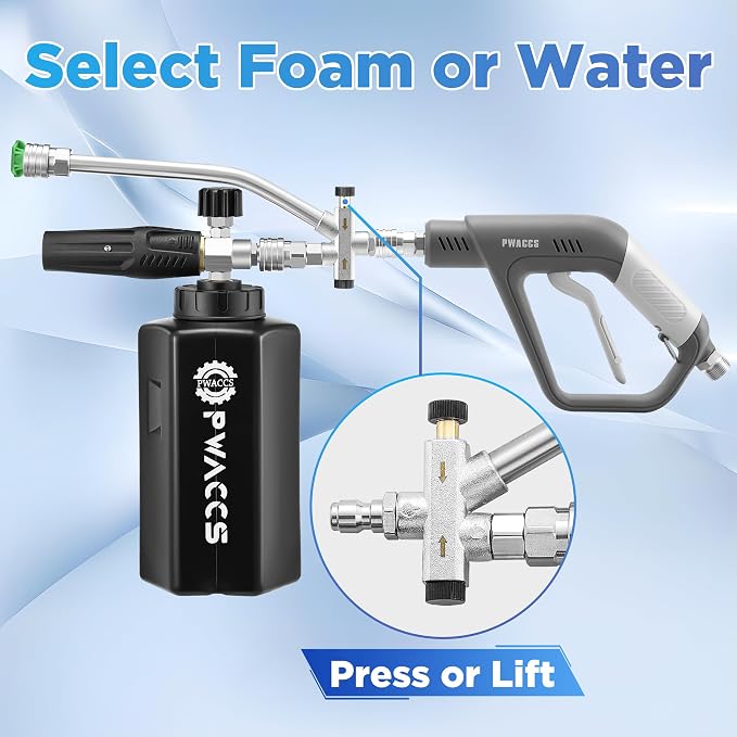 PWACCS Foam Cannon Dual Connector, Pressure Washer Car Wash Foam Gun, Short Power Washer Gun Kit with Dual-Connector Accessory, 1/4" Quick Connector, 1.5 Liter, 4000 PSI