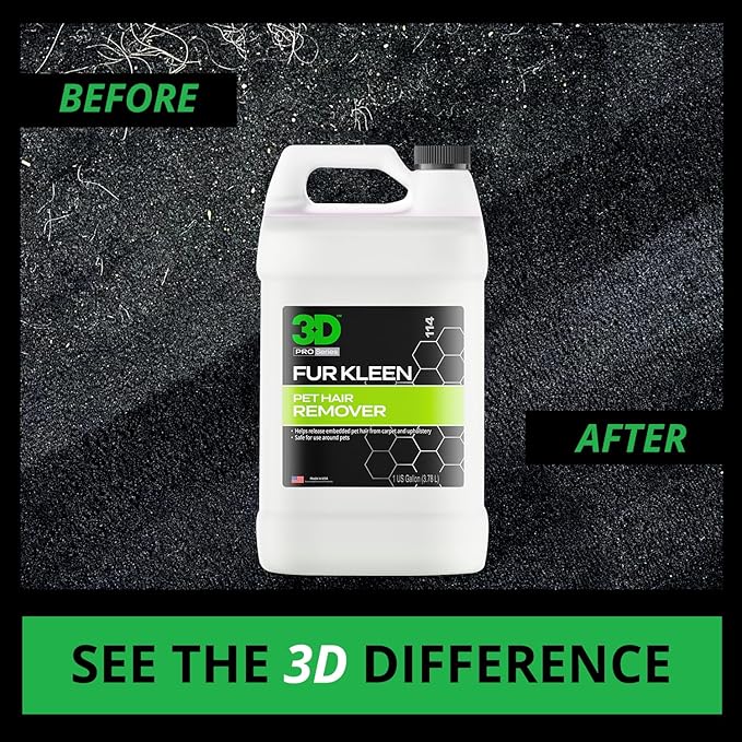 3D Fur Kleen - Pet Hair Remover & Cleaner - Loosens Embedded Pet Fur for Easy Removal - Safe for Carpets, Upholstery & Auto Interiors, 1 Gallon