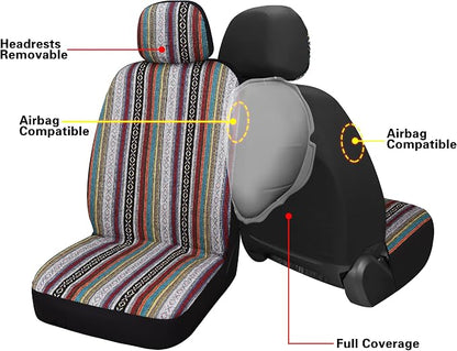 HAIYAOTIMES Baja Saddle Blanket Car Seat Covers Front Set with Seat Belt Pads, Washable Breathable Seat Covers for Cars, Universal Fit Interior Covers for Most Sedan Truck SUV, Airbag Compatible, Red