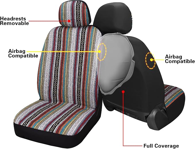 HAIYAOTIMES Baja Saddle Blanket Car Seat Covers Full Set with Seat Belt Pads, Washable Breathable Seat Covers for Cars, Universal Fit Interior Covers for Most Sedan Truck SUV, Airbag Compatible, Red