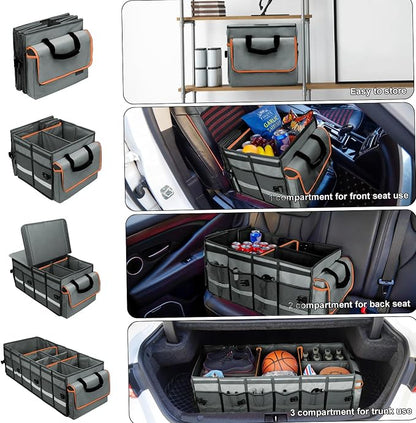 GDNasist Car Trunk Organizer and Storage with Removable Leakproof Cooler Bag, 6 Removable Dividers for Custom Space, Collapsible Trunk Storage with Non Slip Bottom, Foldable Cover for SUV, Jeep, MPVs