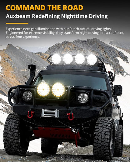 Auxbeam RAY-L Series 9 Inch Round Offroad Light with Amber White DRL 318W 34180LM LED Driving Lights Spot Beam Spotlights Off Road Lighting Pod Lights for Jeep Truck ATV