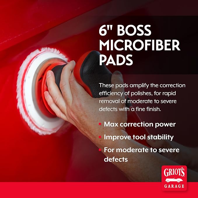 Griot's Garage BOSS 6.5” Microfiber Pads for Car Polishing and Detailing, Buffing Pads for Moderate and Severe Scratch Removal, Set of 2