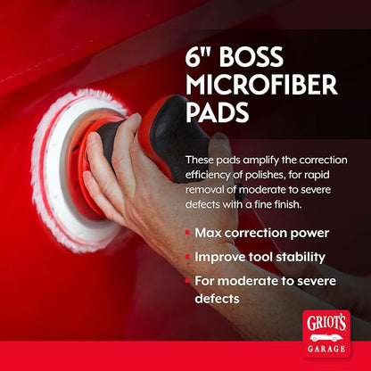 Griot's Garage BOSS 6.5” Microfiber Pads for Car Polishing and Detailing, Buffing Pads for Moderate and Severe Scratch Removal, Set of 2