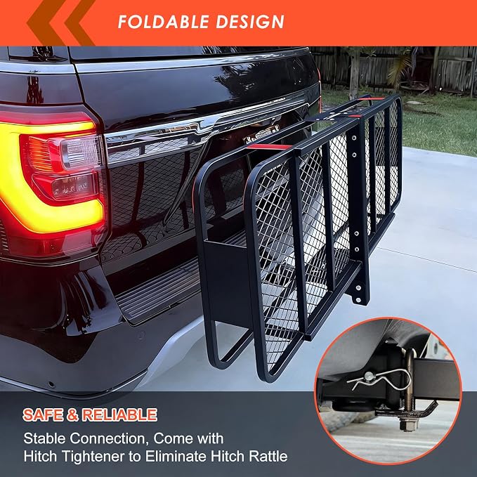 Hitch Mount Cargo Carrier Basket 60"*25"*6"+Waterproof Bag 25 Cubic Feet(60"*24"*31"),and Cargo Net with Attachment Hooks,Ratchet Straps,Hitch Stabilizer.500 Lbs Capacity,Foldable,fit 2" Receiver