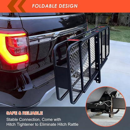 Hitch Mount Cargo Carrier Basket 60"*25"*6"+Waterproof Bag 25 Cubic Feet(60"*24"*31"),and Cargo Net with Attachment Hooks,Ratchet Straps,Hitch Stabilizer.500 Lbs Capacity,Foldable,fit 2" Receiver