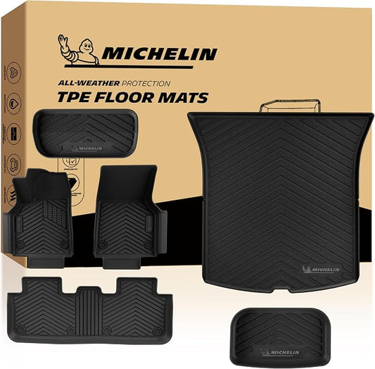 Michelin Vehicle Mat, All-Weather TPE Custom Fit Liner for Tesla Model Y 5 Seat Floor Mats 2025-2027 (6 Piece), Premier