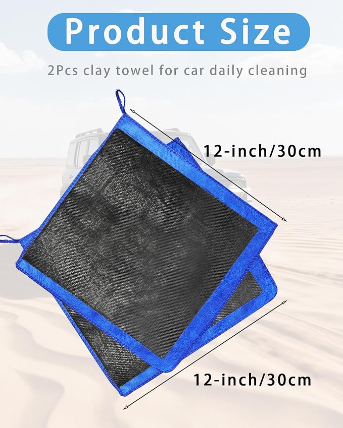 2 Pack Clay Towel 12 x 12 Inch, Clay Bar Towel for Auto Detailing Microfiber Car Cloth Cleaner Automotive for Car Detailing