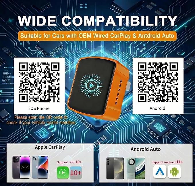 2026 New 2-in-1 Wireless CarPlay Adapter & Android Auto Dongle, Ultra-Mini 5GHz Fast Auto-Connect, Aluminum Shell & 7-Color RGB Logo, Plug & Play for OEM Wired Cars (iOS & Android)