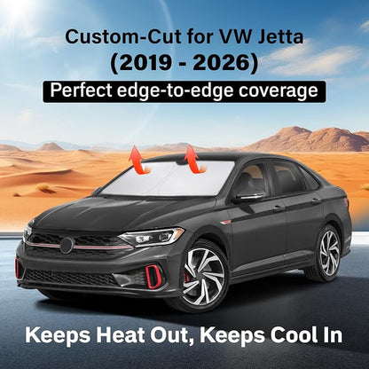 EcoNour Windshield Sunshade Compatible for Volkswagen VW Jetta 2019-2024 2025 2026, Sun Visor for Front Windshield & Window Sun Shade Cover, UV Heat Blocker & Protector, Car Accessories