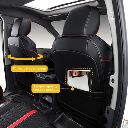 Custom Fit Sienna Seat Covers for 2021-2026 Toyota Sienna 7-Seat XLE XSE Woodland Limited Platinum [Ottoman Not Covered], Waterproof Faux Leather Full Set Airbag Compatible (Black+red)