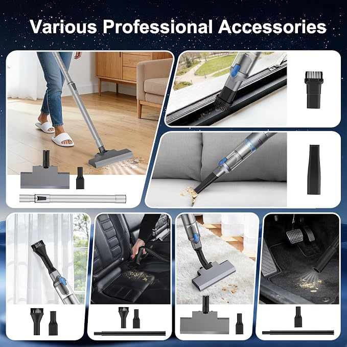Stick Handheld Vacuum Cordless, Powerful Suction with Lightweight, Portable Rechargeable with Multi-Nozzles One-Touch Empty Dust Cup, HEPA Filter Vacuum for Home Pet Hair Car Office (VA004)