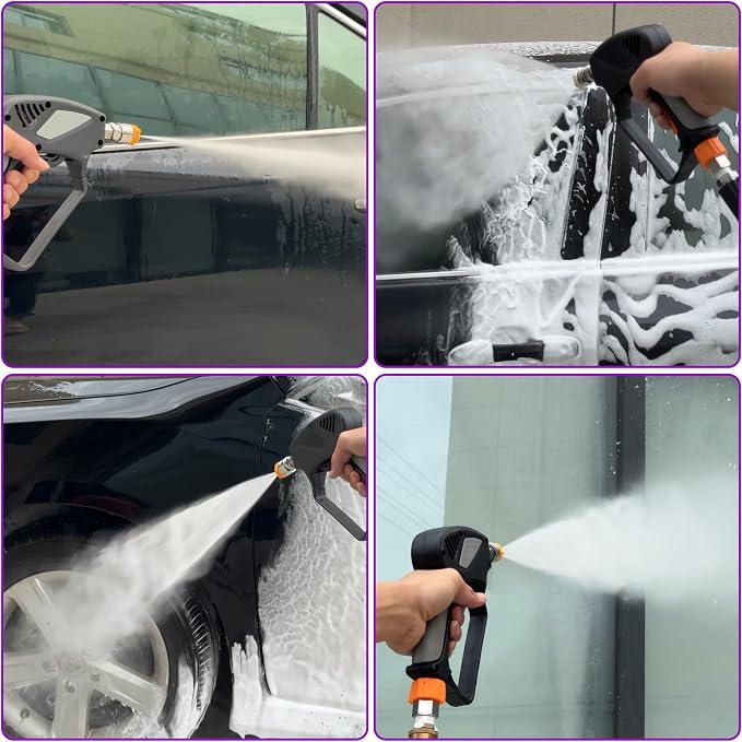 PWACCS Short Pressure Washer Gun with Swivel, 5000 PSI, Black | Power Washer Short Gun, 3/8" Quick Connector, M22 14mm/15mm Fitting, 5 Nozzle Tips with Holder