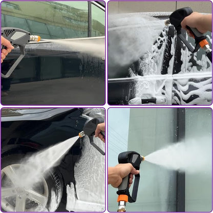 PWACCS Short Pressure Washer Gun with Swivel, 5000 PSI, Black | Power Washer Short Gun, 3/8" Quick Connector, M22 14mm/15mm Fitting, 5 Nozzle Tips with Holder