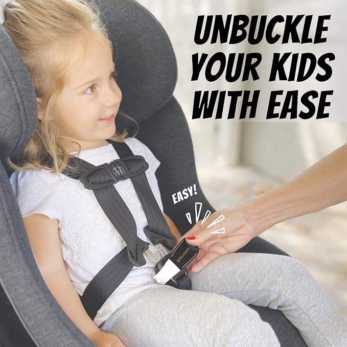 UnbuckleMe Car Seat Buckle Release Tool - Easy Opener Aid for Arthritis, Long Nails, Older Kids - Button Pusher for Infant, Toddler, Convertible 5 pt Harness car Seats - As Seen on Shark Tank (Black)
