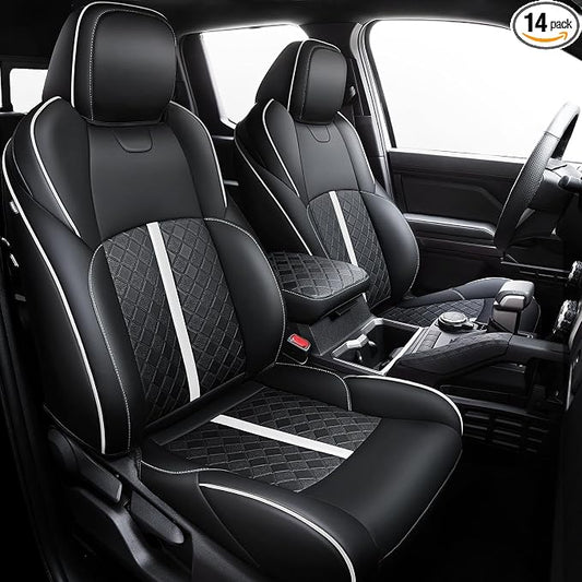 Carlimeki Leather Seat Covers Custom Fit for Tacoma Gen 4th (2024-2026) Double Cab, for SR, SR5, TRD PreRunner, TRD Sport, TRD Off-Road, Limited, Trailhunter - Armrest Covers Included - Fully Covered