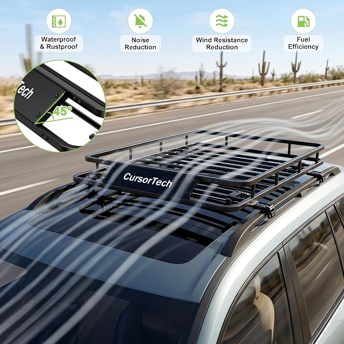 Roof Rack Basket with Net 46" x 36" Heavy Duty Rooftop Cargo Carrier 300 lbs Capacity Steel Roof Basket Vehicle Cargo Baskets Luggage Holder Rack for SUV Truck Car Travel Camping Storage