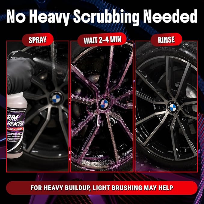 Carfidant Rim Reactor Wheel and Rim Cleaner Spray - Removes Brake Dust & Grime - Safe for BMW, Mercedes, Audi, VW & Porsche - No Scrub, pH Neutral, Non-Acidic Tire Cleaner - 32 fl oz