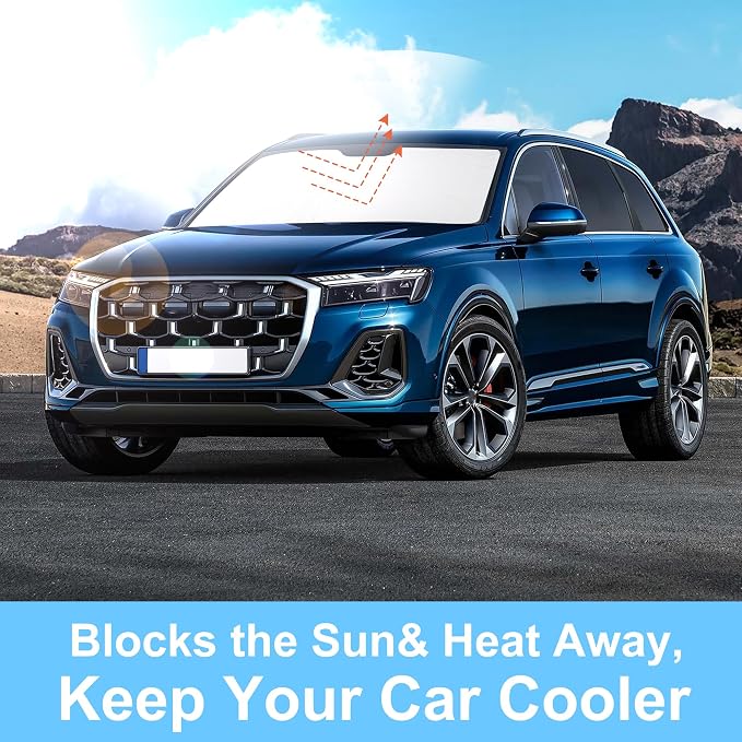 TINGLU Sun Shade for Audi Q7 SUV 2016-2024 2025 Accessories Windshield Sun Shade Window Shade UV Rays Protection Sun Visor Cover with Steering Wheel Sunshade Storage Bag