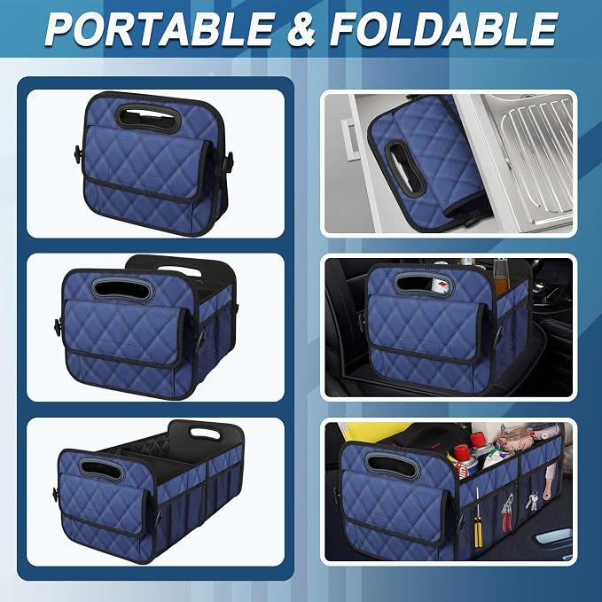 Deosk Car Trunk Organizer for SUV, Car Organizers and Storage with Reinforced Handles, Car Accessories for Women/Men 70L Waterproof Polyester Trunk Organizer(Large, Navy Blue)
