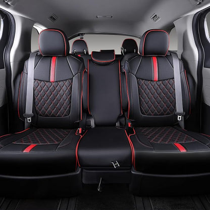 Custom Fit Sienna Seat Covers for 2021-2026 Toyota Sienna LE XLE 8-Passenger, Waterproof Faux Leather Full Set Airbag Compatible 3-Row Car Seat Protectors (Black+Red)