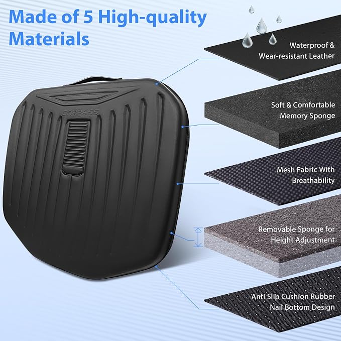 CAR PASS Leather Car Seat Cushion, Comfortable Memory Foam Seat Cushions for Driving Waterproof Adult Booster Seat Cushion for Cars, Truck Driver Automotive SUV Office Chair, Hand-held, 3 Inches Black