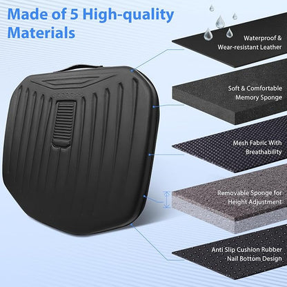 CAR PASS Leather Car Seat Cushion, Comfortable Memory Foam Seat Cushions for Driving Waterproof Adult Booster Seat Cushion for Cars, Truck Driver Automotive SUV Office Chair, Hand-held, 3 Inches Black
