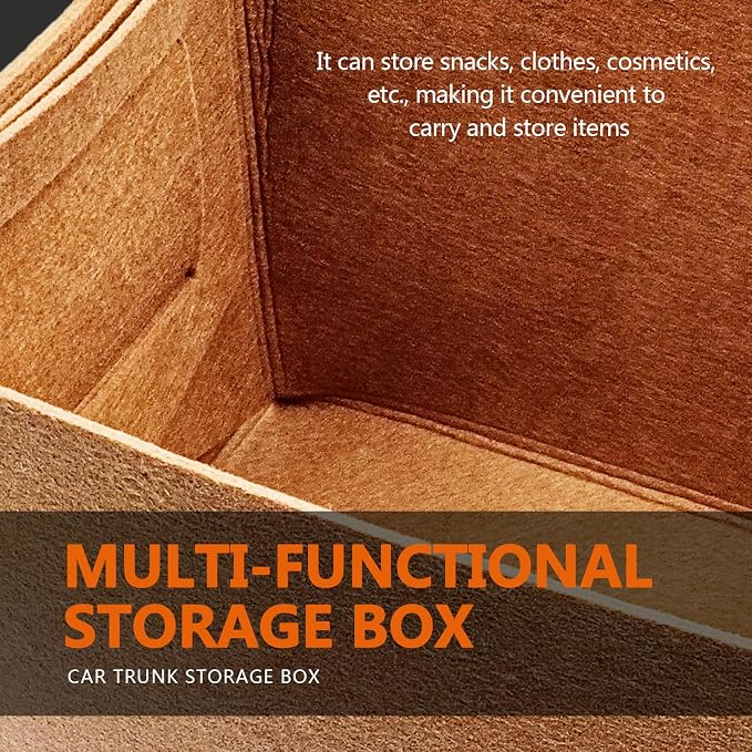 Felt Car Trunk Organizer, Foldable Vehicle Storage Box, Large Capacity Multi-Purpose Automotive Interior Accessories for Cars, SUV, Sedan, Truck (Brown)