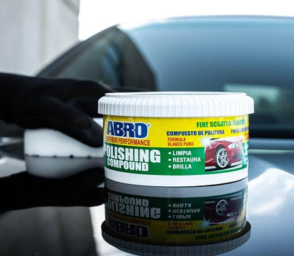 ABRO Polishing Compound 10 oz — Fine Cut Car Polish & Scratch Remover for Vehicles, Oxidized Paint, Swirl Marks, Scuffs, Dull Finish, Buffing & High-Gloss Auto Detailing