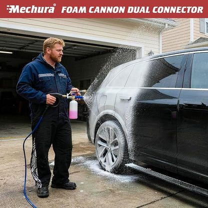 Foam Cannon Dual Connector Accessory, 4000 PSI Stainless Steel Pressure Washer Double Tip Attachment with 5 Spray Nozzles, 1/4" Quick Connect Dual Foam Cannon for Pressure Washer