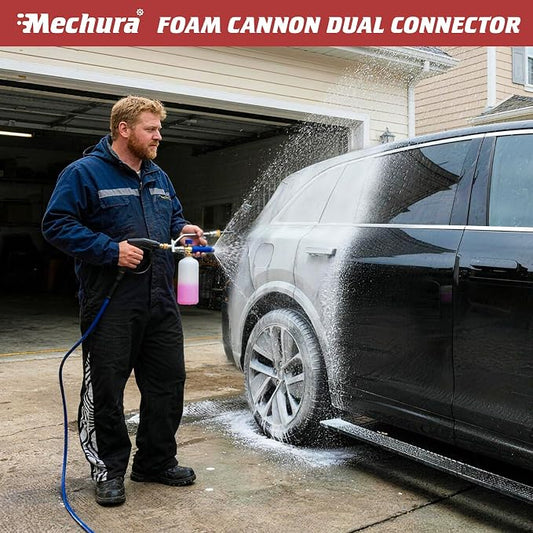 Foam Cannon Dual Connector Accessory, 4000 PSI Stainless Steel Pressure Washer Double Tip Attachment with 5 Spray Nozzles, 1/4" Quick Connect Dual Foam Cannon for Pressure Washer