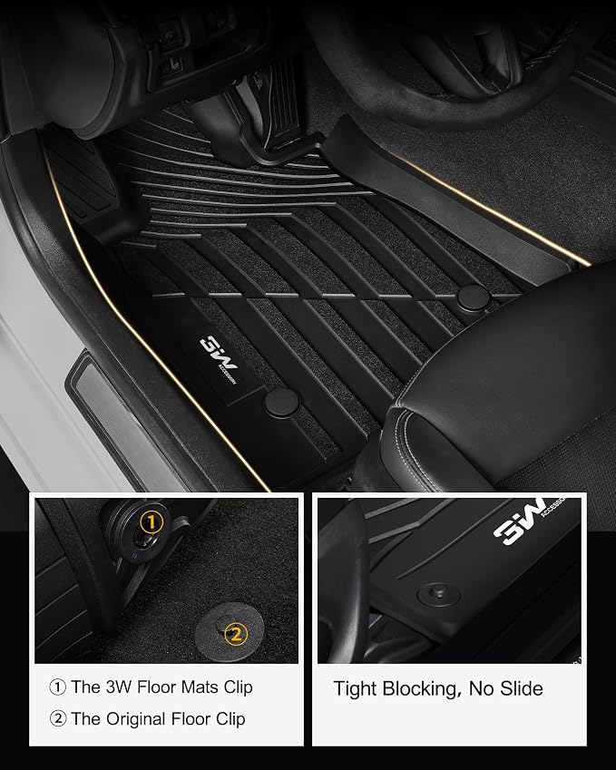 3W Cadillac XT5 Floor Mats Fit for 2016-2024 2025 Custom Fit Cadillac XT5 Accessories TPE All Weather Floor Liner for Cadillac XT5 1st and 2nd Row Full Set Car Liners Black