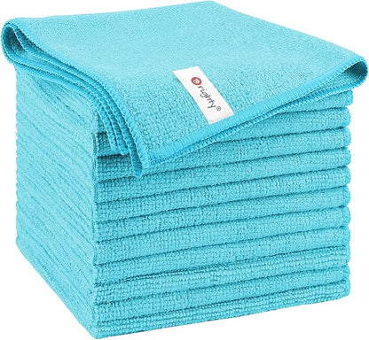 Orighty Microfiber Cleaning Cloth, 12 Pack Microfiber Towels for Cars, Highly Absorbent Car Cleaning Supplies, Lint Free Cloths Clean Rags for Car Care, House, Kitchen, 12x11 inch, Blue