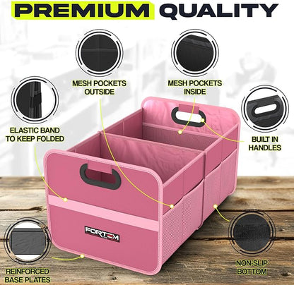 FORTEM Car Trunk Organizer, Collapsible Two Compartment Organizer, Foldable SUV & Truck Storage for Car Accessories for Women Men, Non Slip Bottom, Sturdy Side Walls, Strong Handles, 45L